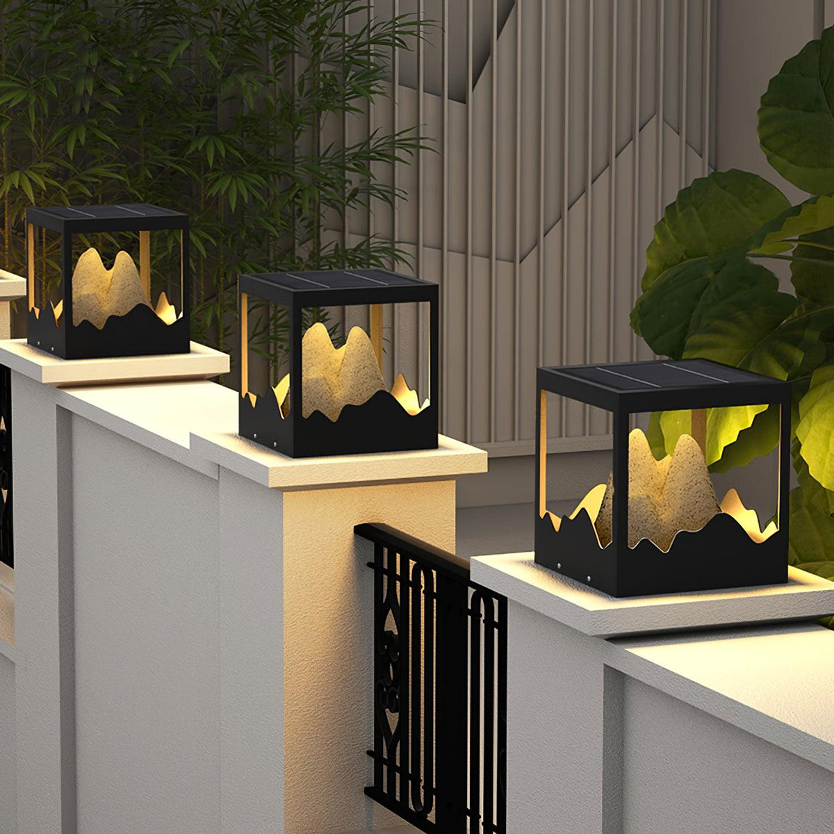 Unique Black Garden Light – Mountain Solar Light for Patio