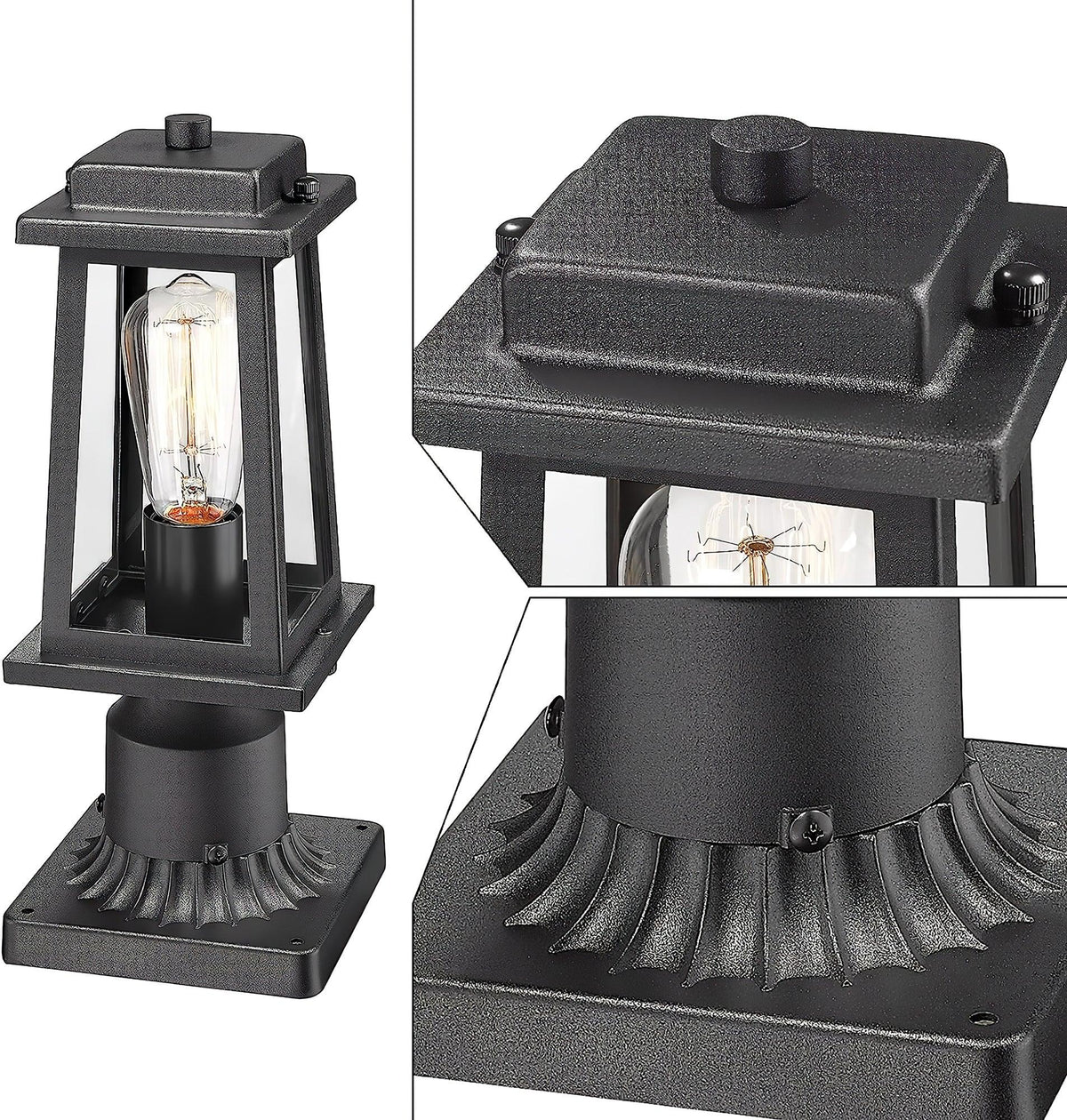 Classic Black Lantern Post Light – Glass Post Top for Yard