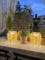 Boho Rattan Lantern Table Lamp – Cordless Lamp for Patio