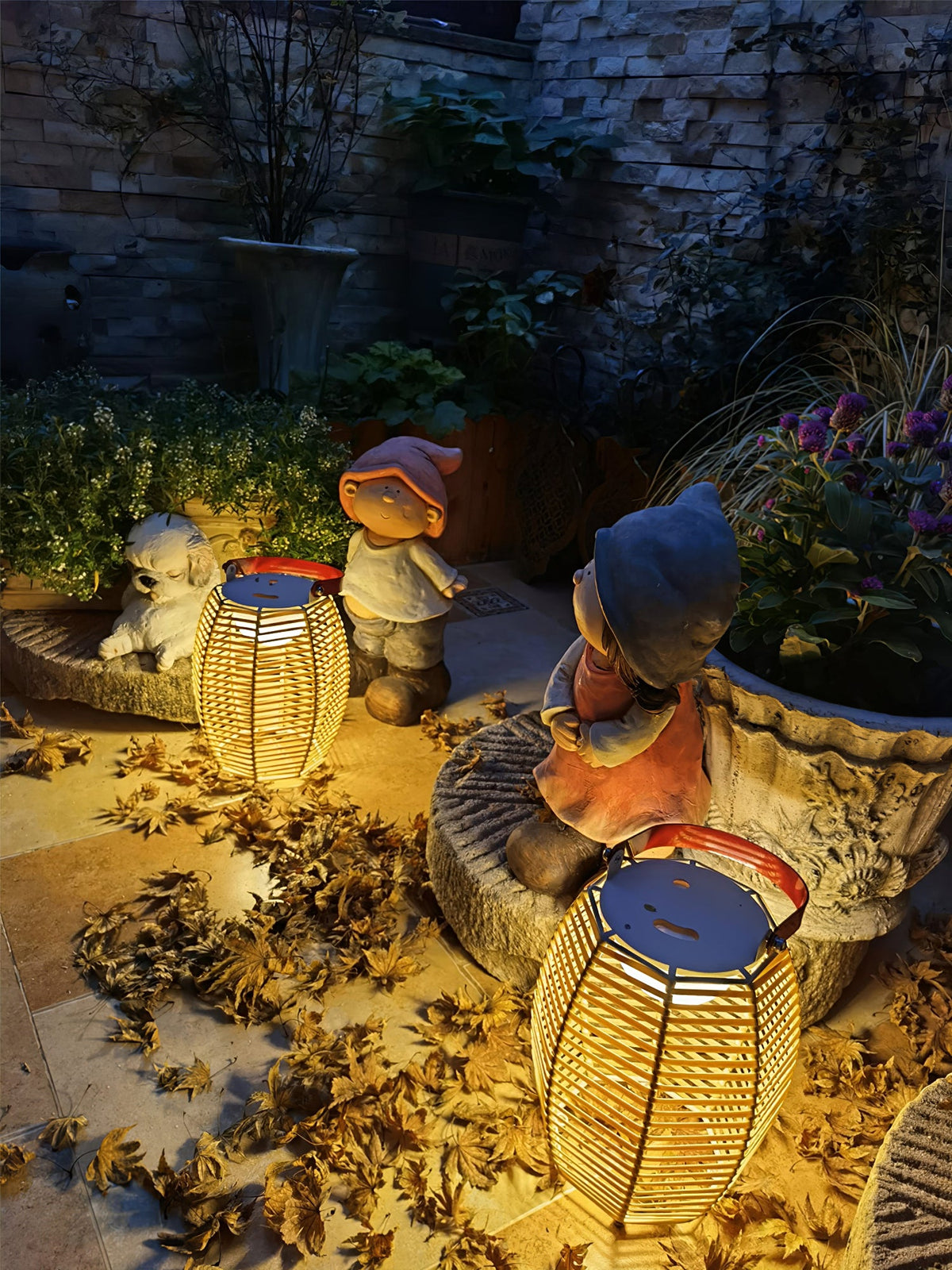 Boho Rattan Lantern Table Lamp – Cordless Lamp for Patio