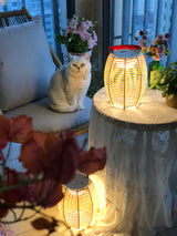 Boho Rattan Lantern Table Lamp – Cordless Lamp for Patio