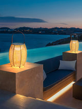 Boho Rattan Lantern Table Lamp – Cordless Lamp for Patio