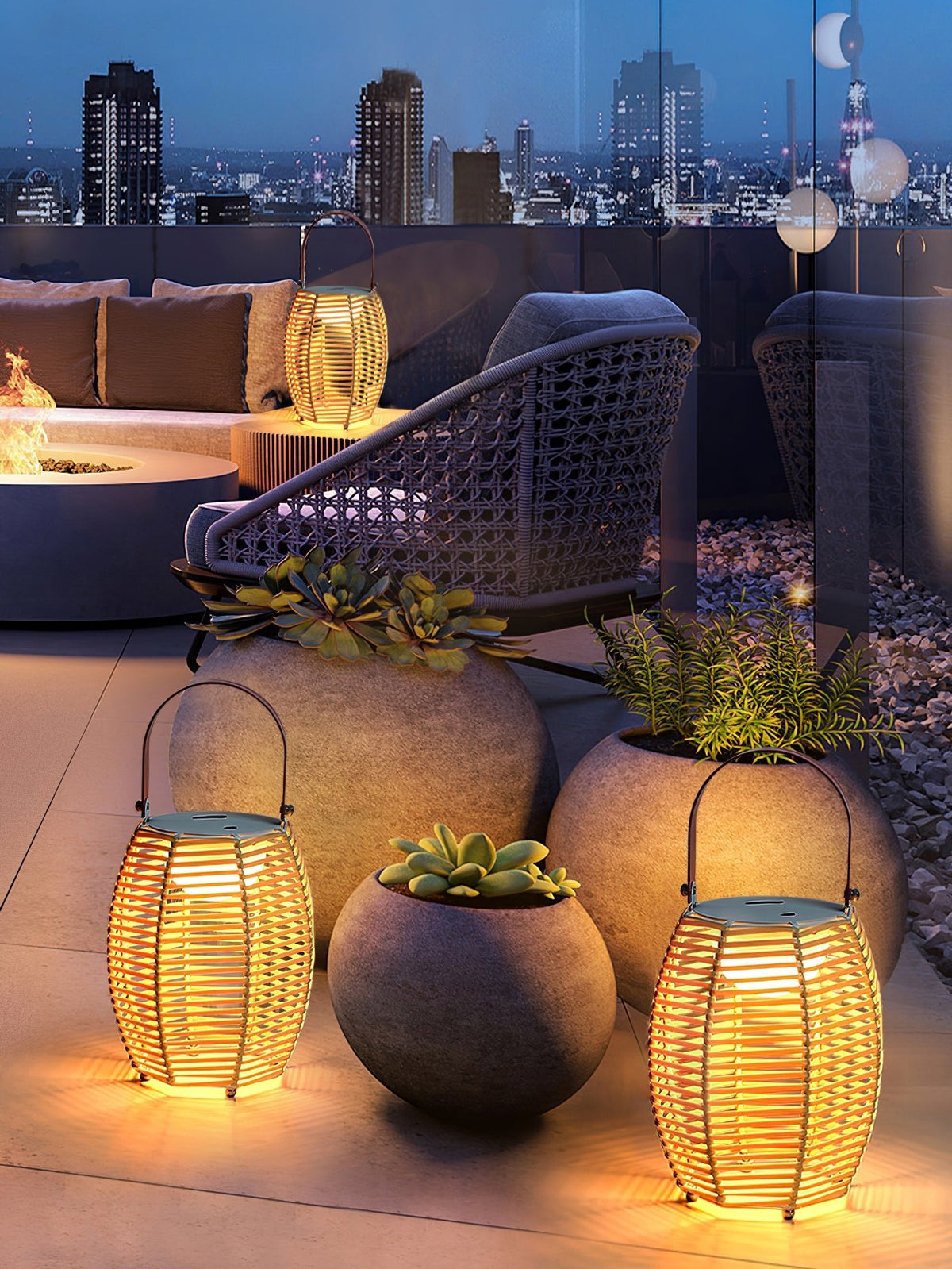 Boho Rattan Lantern Table Lamp – Cordless Lamp for Patio