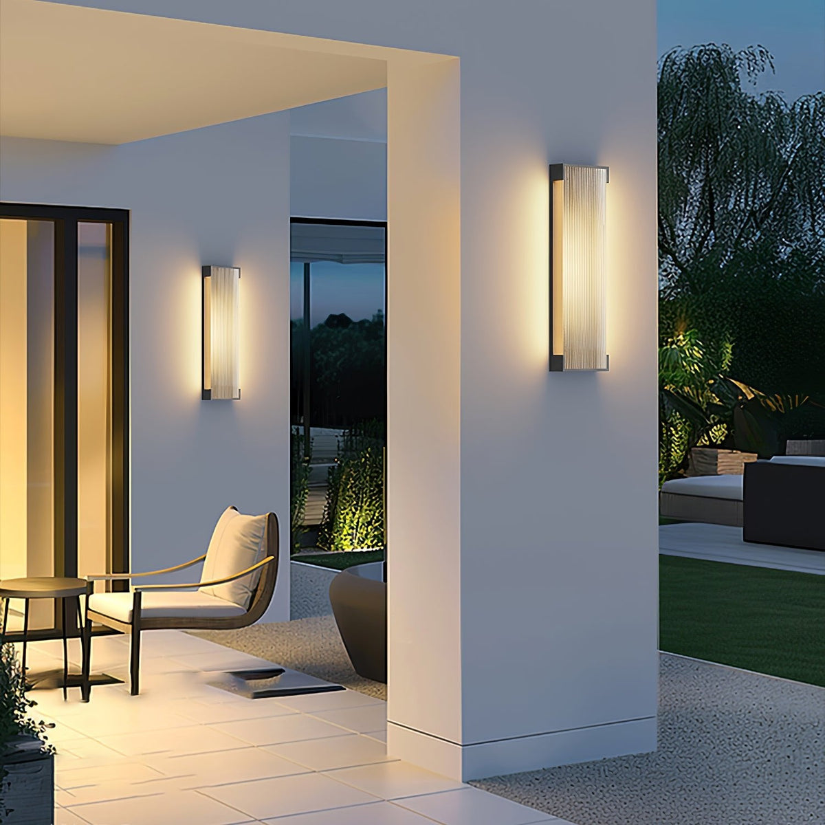 Modern Black Rectangle Wall Light – Ribbed Sconce for Porch