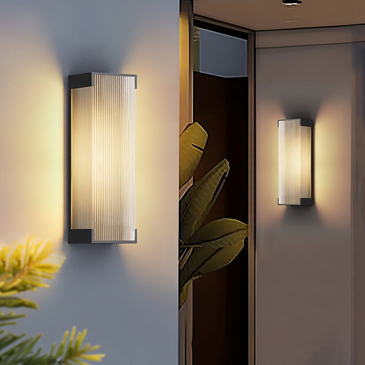 Modern Black Rectangle Wall Light – Ribbed Sconce for Porch