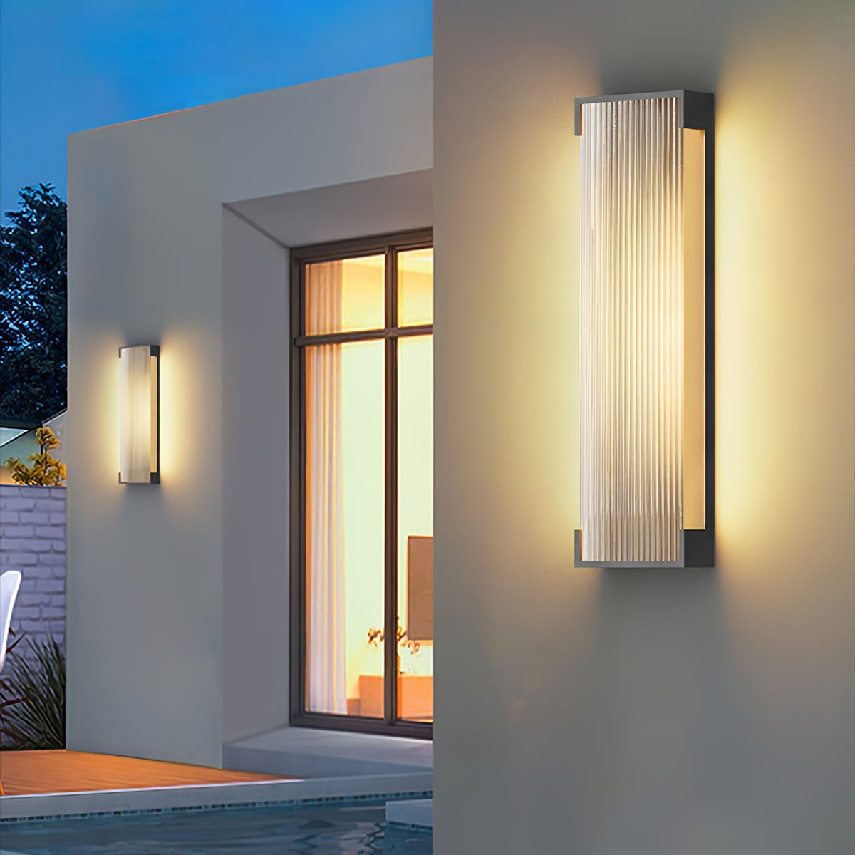 Modern Black Rectangle Wall Light – Ribbed Sconce for Porch