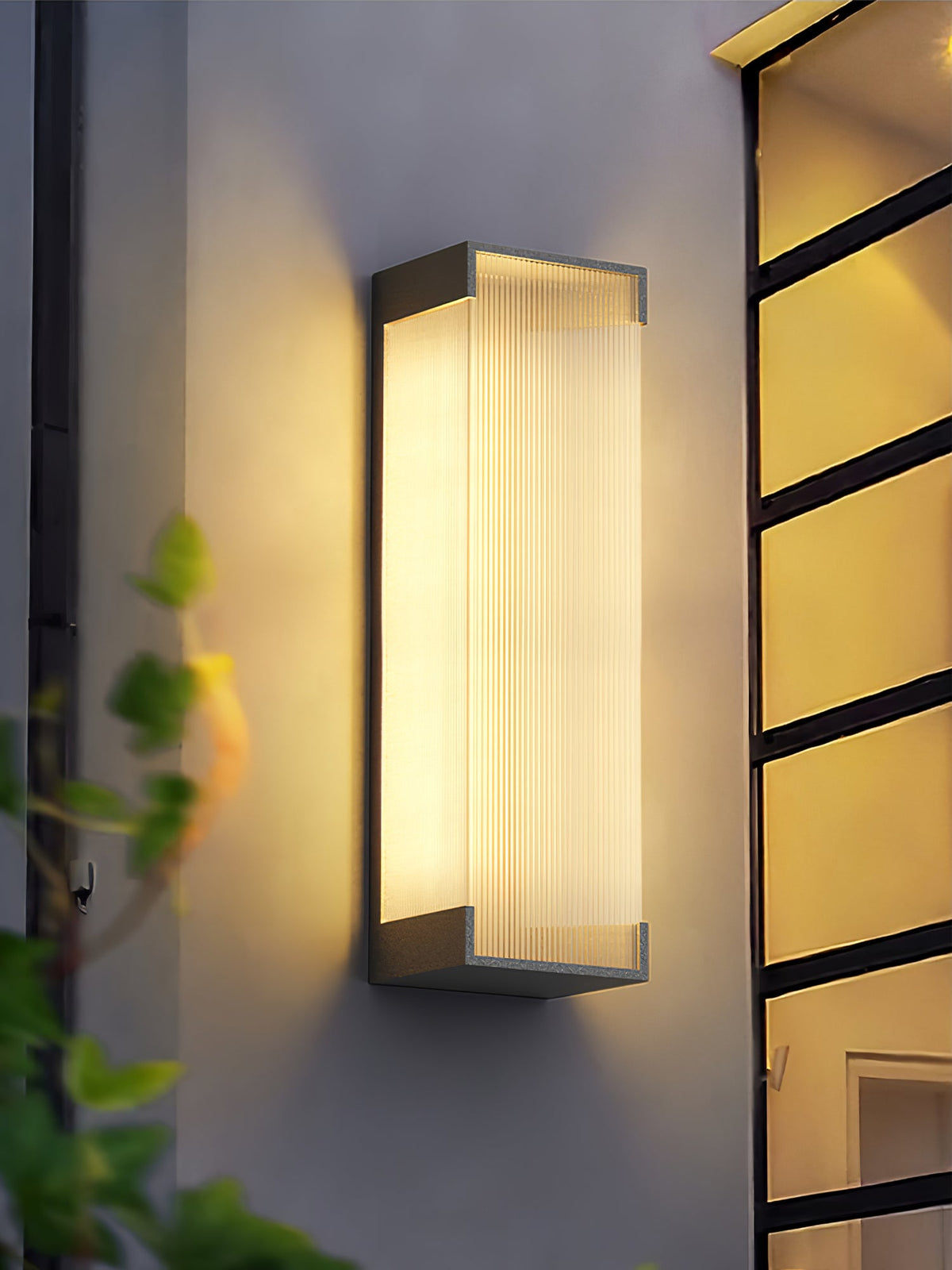 Modern Black Rectangle Wall Light – Ribbed Sconce for Porch