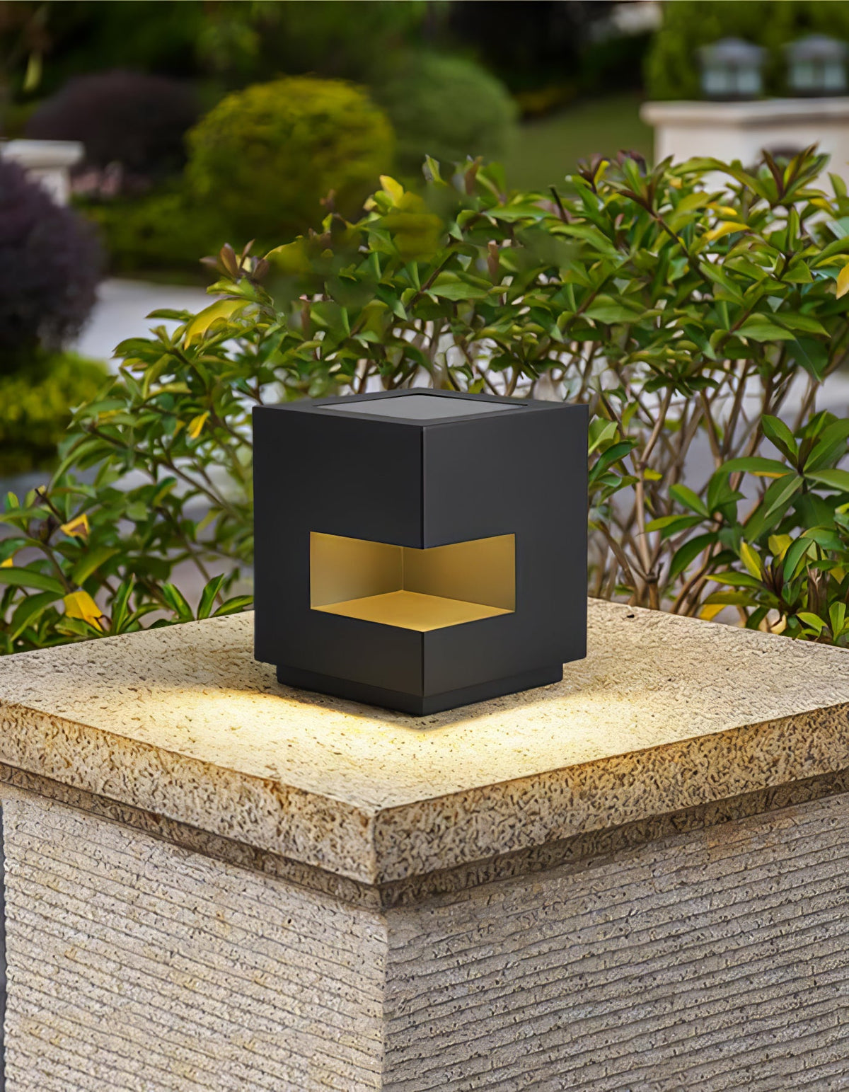 Modern Black Square Post Light – Solar Cube Light for Fence