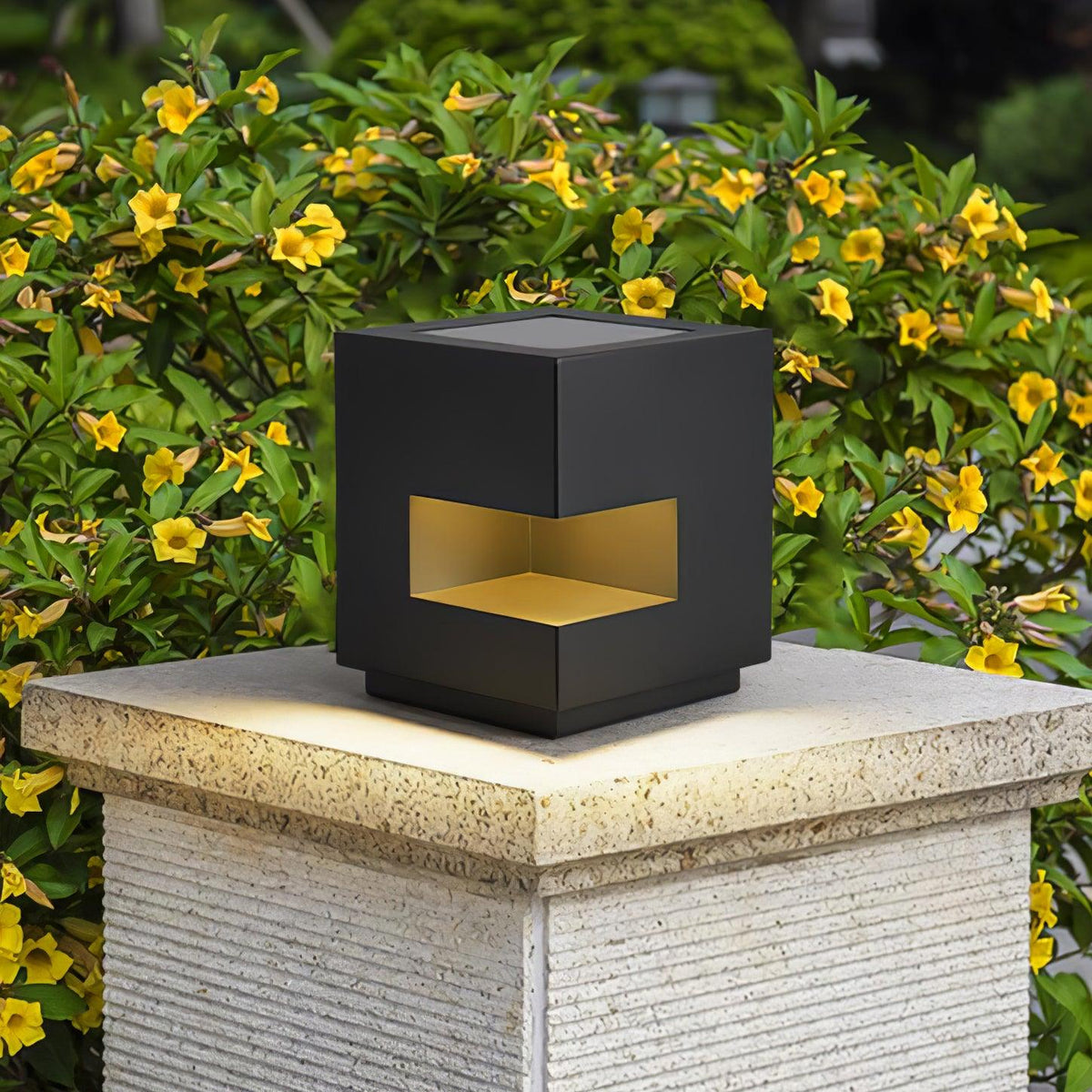 Modern Black Square Post Light – Solar Cube Light for Fence