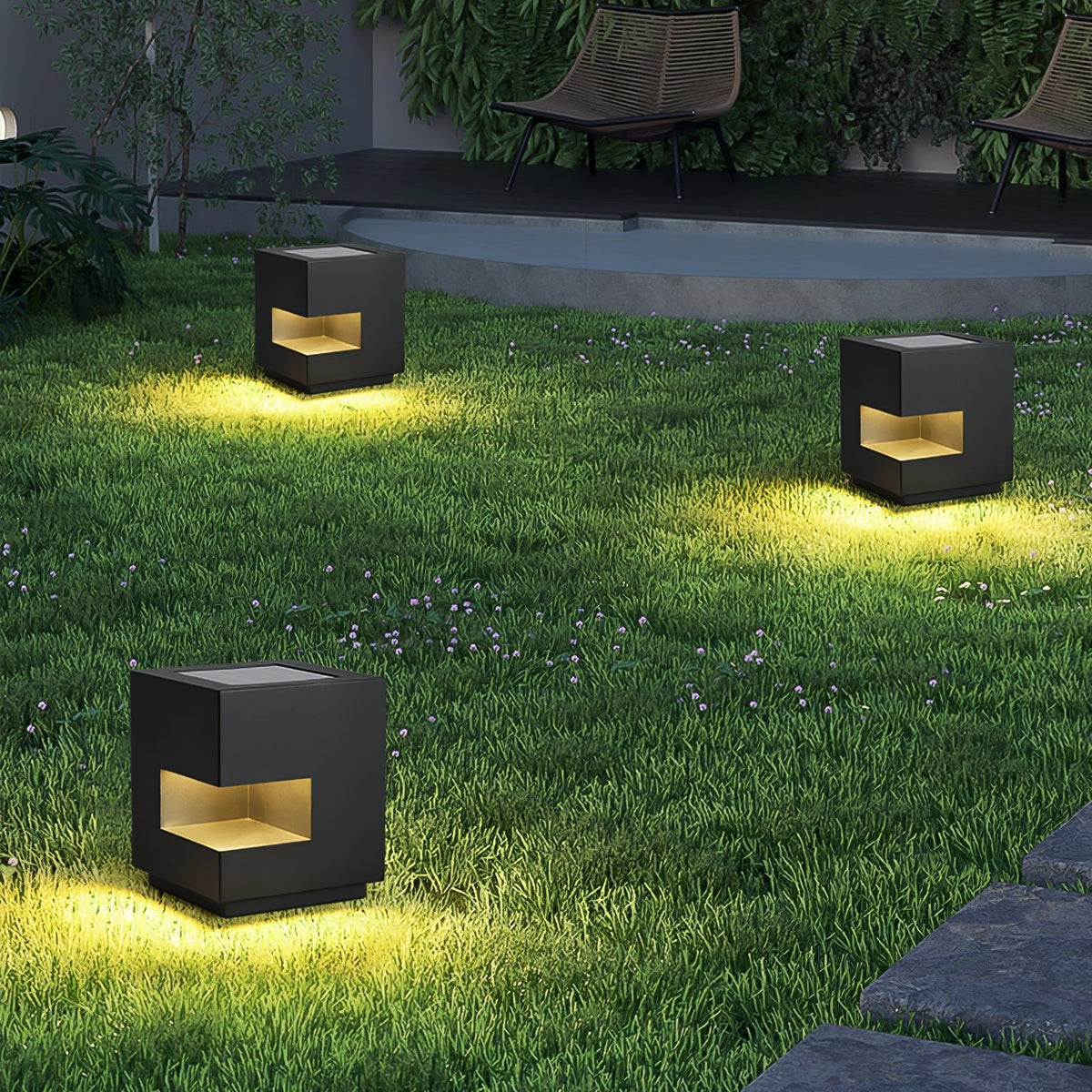 Modern Black Square Post Light – Solar Cube Light for Fence