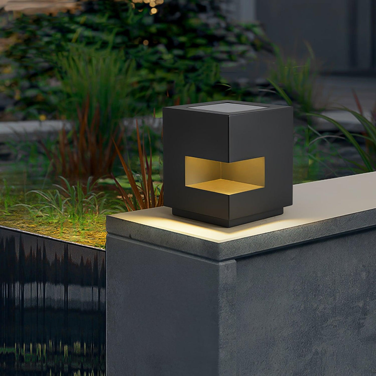Modern Black Square Post Light – Solar Cube Light for Fence