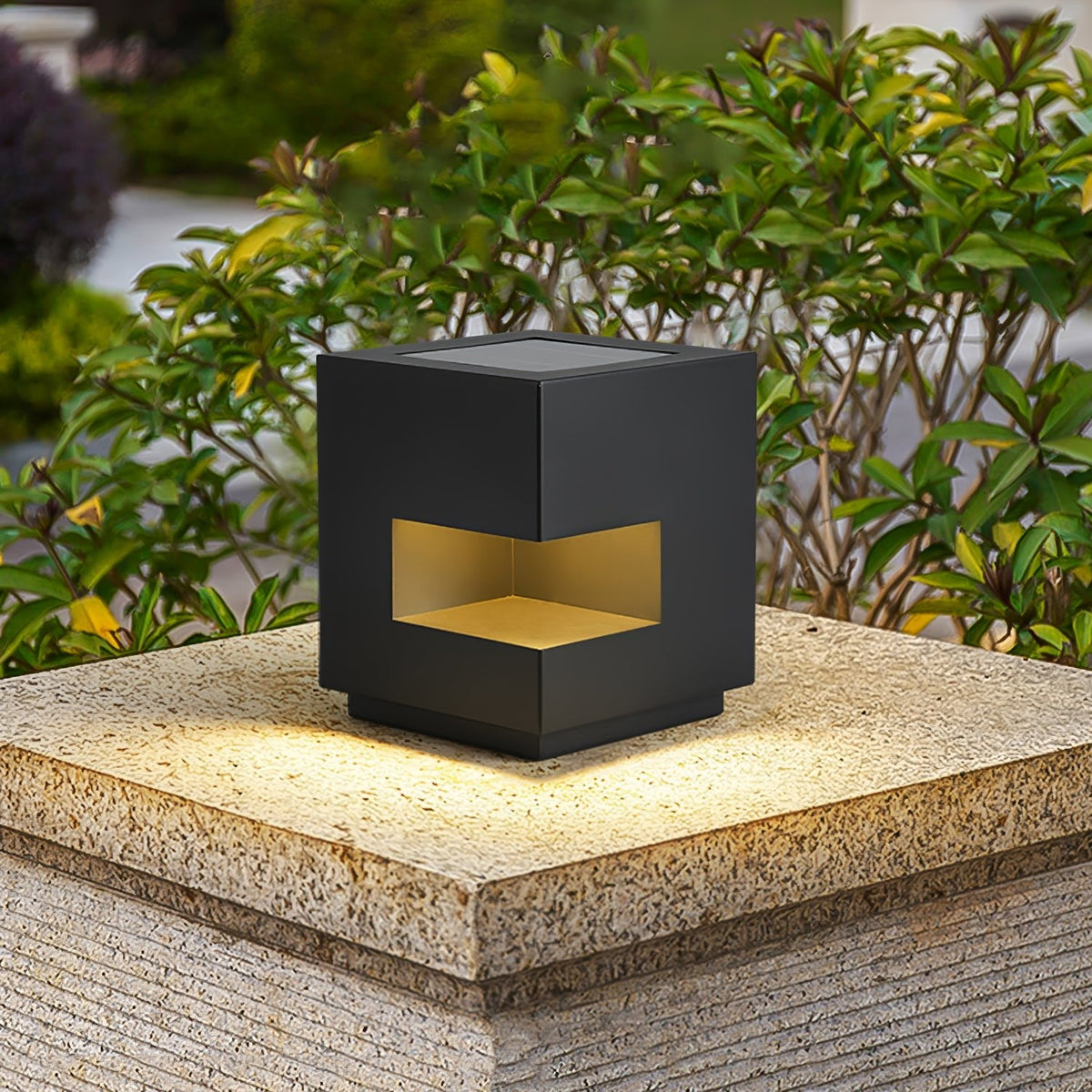 Modern Black Square Post Light – Solar Cube Light for Fence