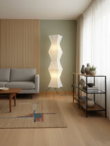 Japandi White Rice Paper Floor Lamp – Bamboo Rib