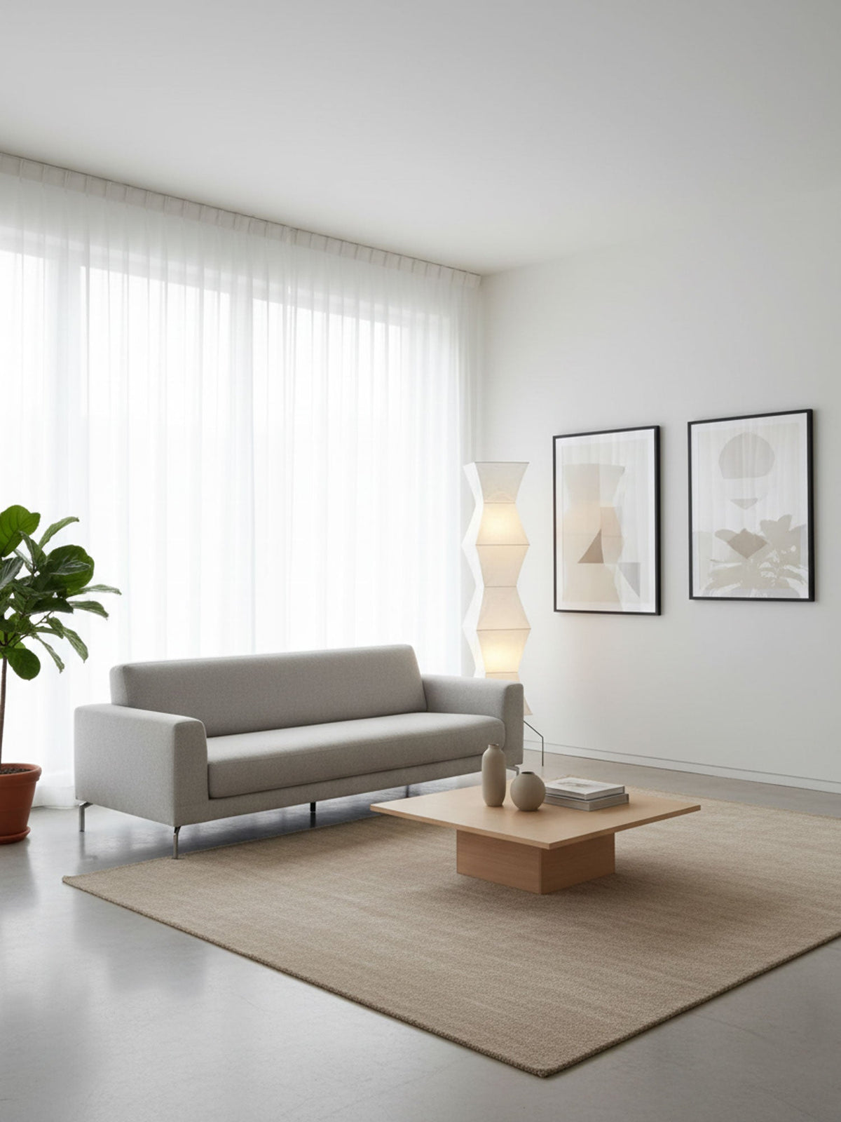 Japandi White Rice Paper Floor Lamp – Bamboo Rib