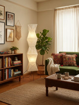 Japandi White Rice Paper Floor Lamp – Bamboo Rib
