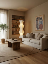 Japandi White Rice Paper Floor Lamp – Bamboo Rib