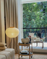 Japandi White Rice Paper Floor Lamp – Bamboo Rib