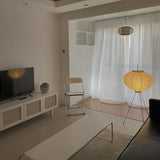 Japandi White Rice Paper Floor Lamp – Bamboo Rib