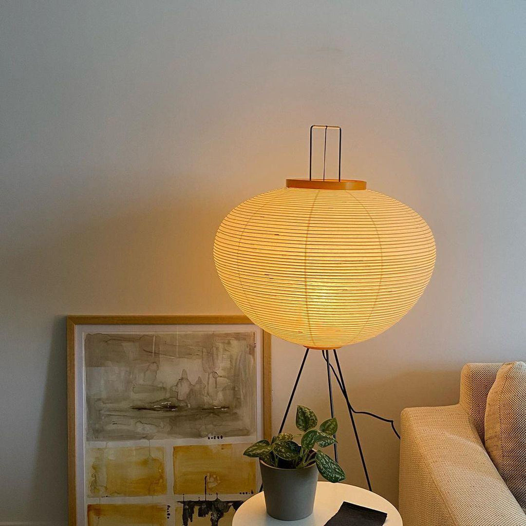 Japandi White Rice Paper Floor Lamp – Bamboo Rib