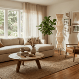Japandi White Rice Paper Floor Lamp – Bamboo Rib