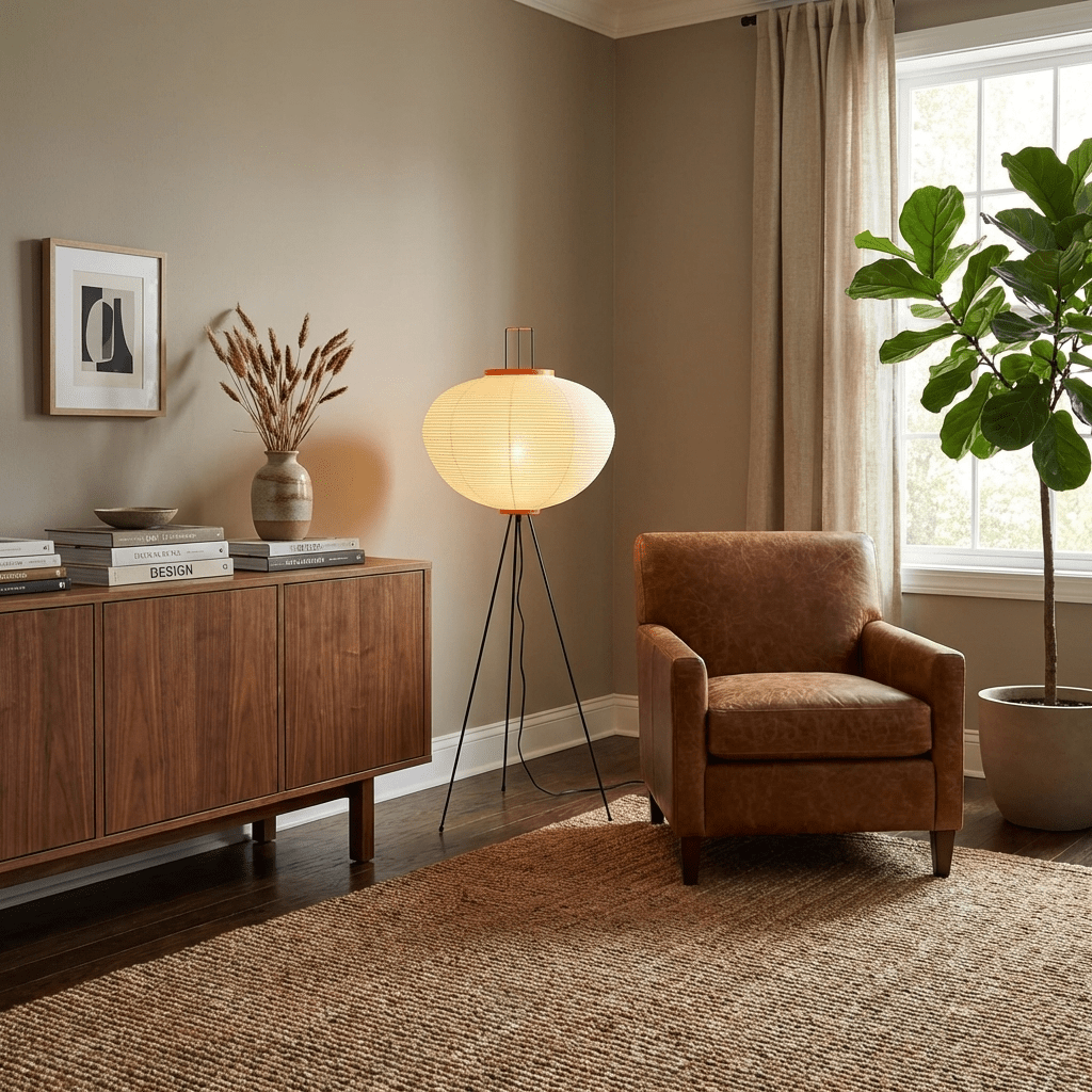 Japandi White Rice Paper Floor Lamp – Bamboo Rib