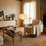 Japandi White Rice Paper Floor Lamp – Bamboo Rib