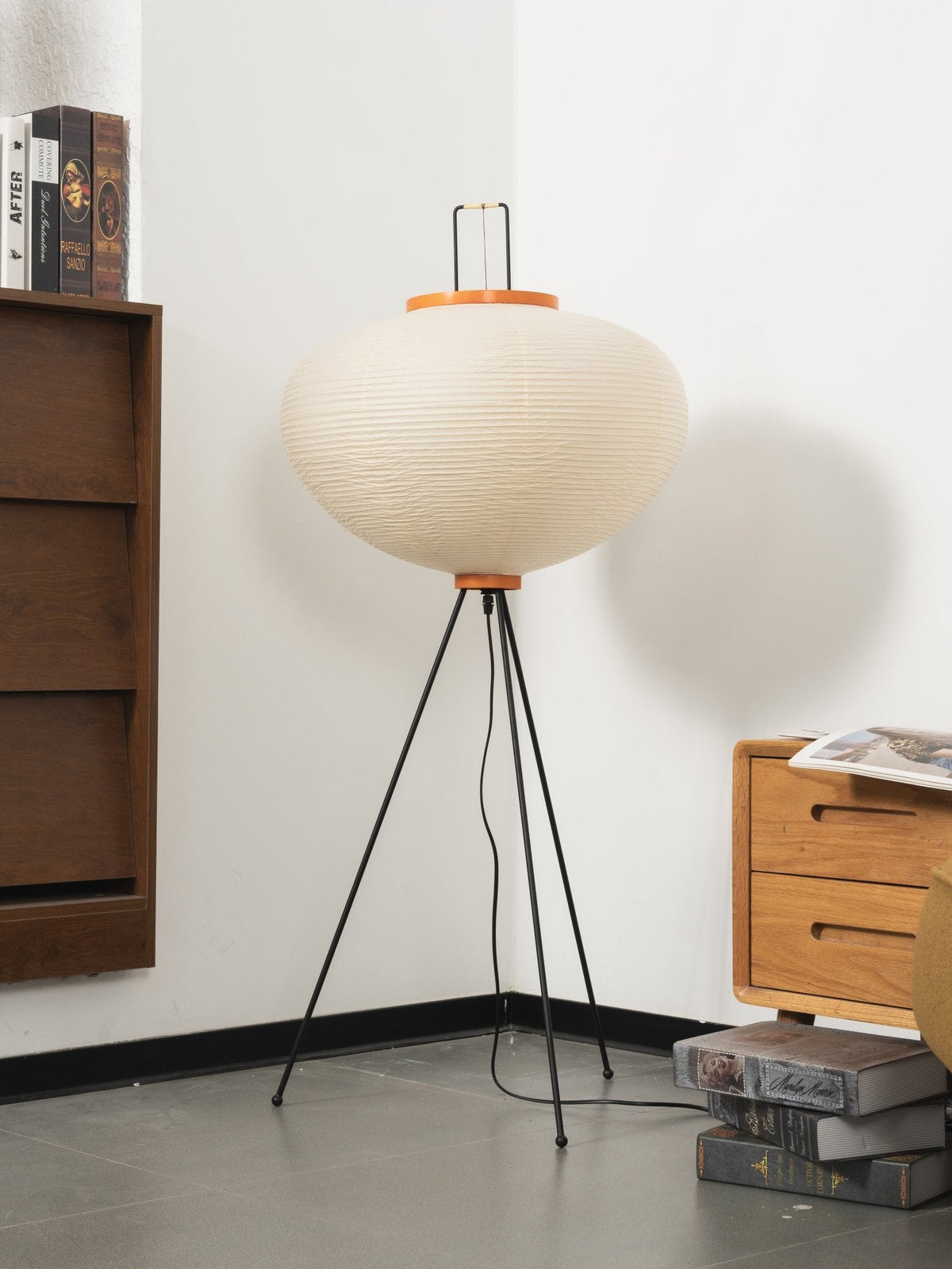 Japandi White Rice Paper Floor Lamp – Bamboo Rib
