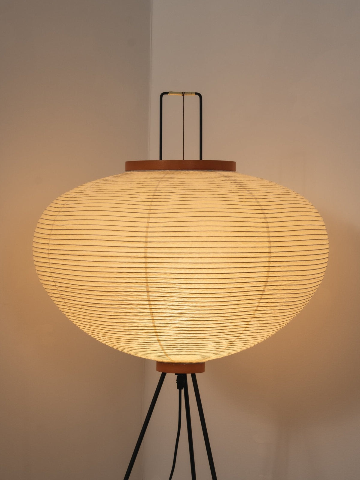 Japandi White Rice Paper Floor Lamp – Bamboo Rib
