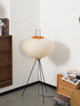 Japandi White Rice Paper Floor Lamp – Bamboo Rib
