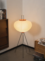 Japandi White Rice Paper Floor Lamp – Bamboo Rib