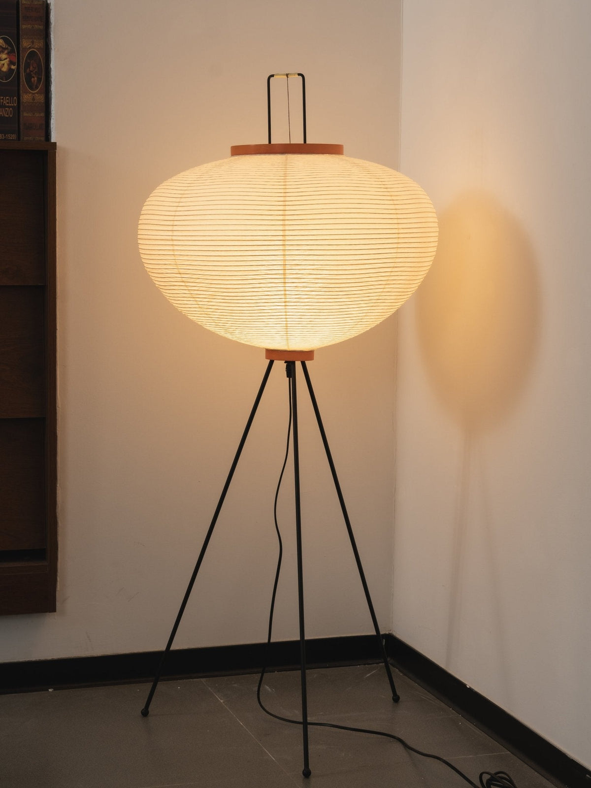 Japandi White Rice Paper Floor Lamp – Bamboo Rib