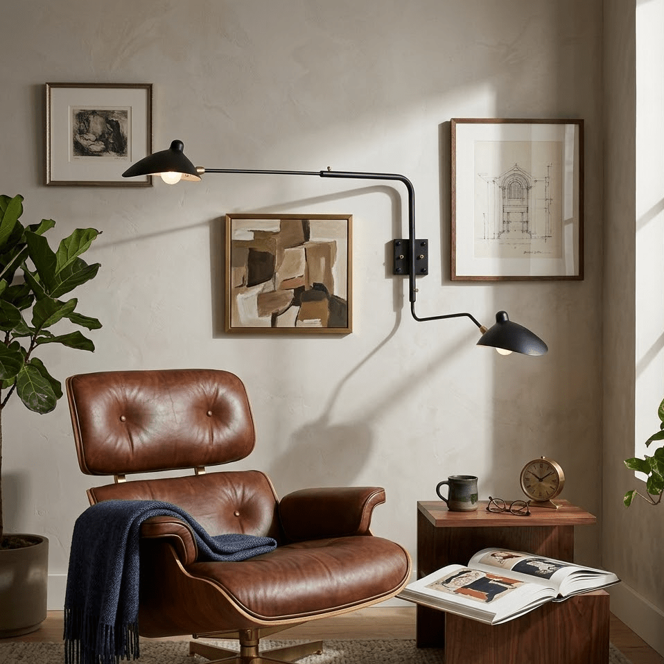 Mid-Century Metal Wall Sconce – Rotating Swing Arm