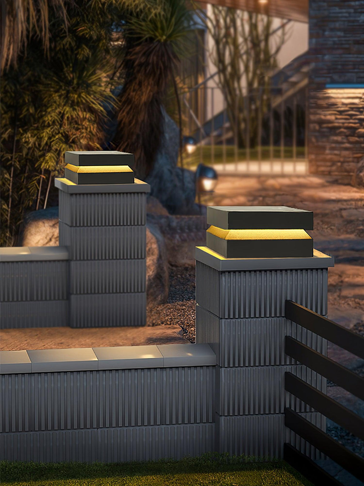 Modern Grey Square Post Light – Low Pillar Light for Gate