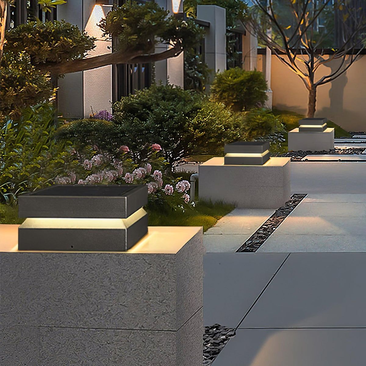 Modern Grey Square Post Light – Low Pillar Light for Gate