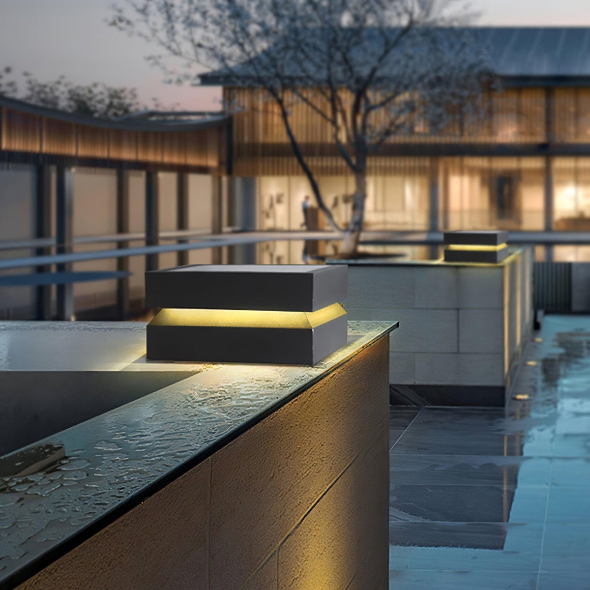 Modern Grey Square Post Light – Low Pillar Light for Gate