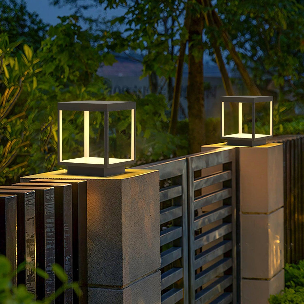 Modern Silver Frame Post Light – Pillar Light for Patio