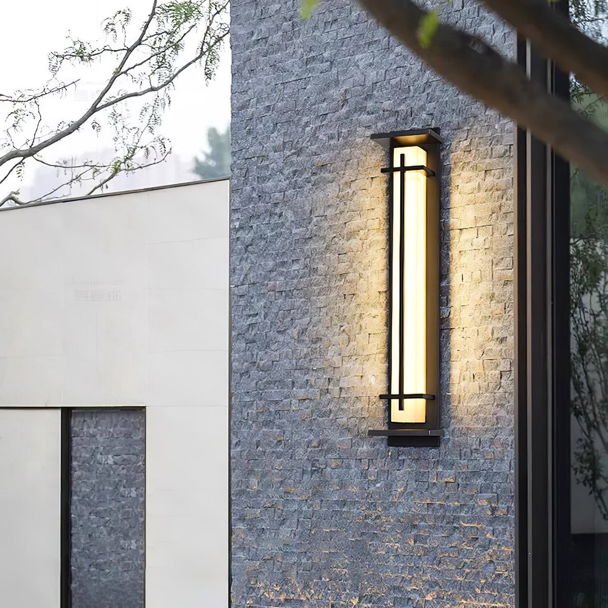 Modern Black Alabaster Wall Light – Tall Sconce for Porch