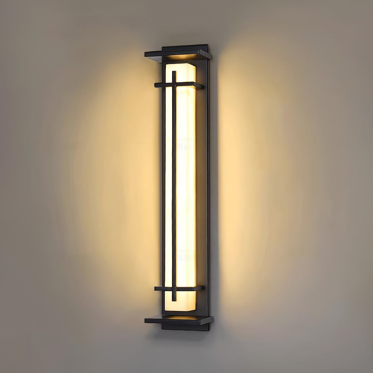 Modern Black Alabaster Wall Light – Tall Sconce for Porch