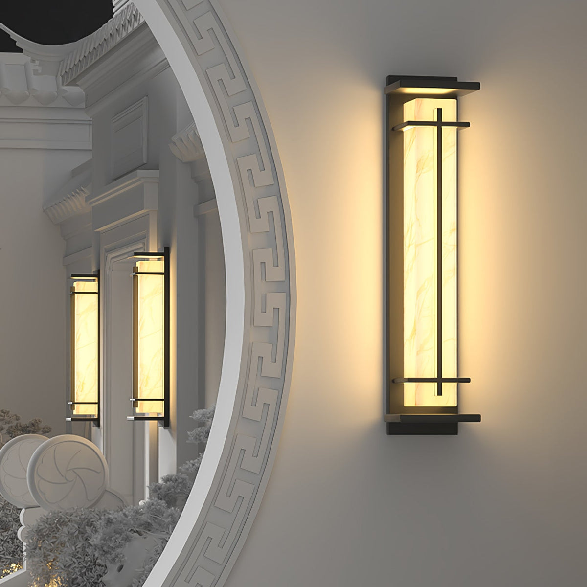 Modern Black Alabaster Wall Light – Tall Sconce for Porch