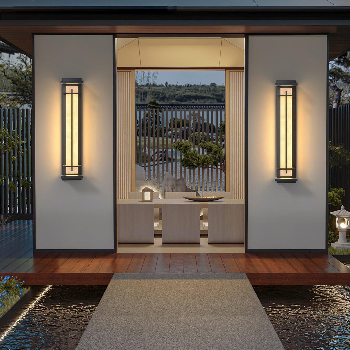Modern Black Alabaster Wall Light – Tall Sconce for Porch