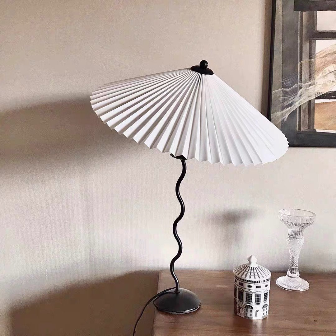 Modern Black Metal Table Lamp – Wavy Pleated Shade