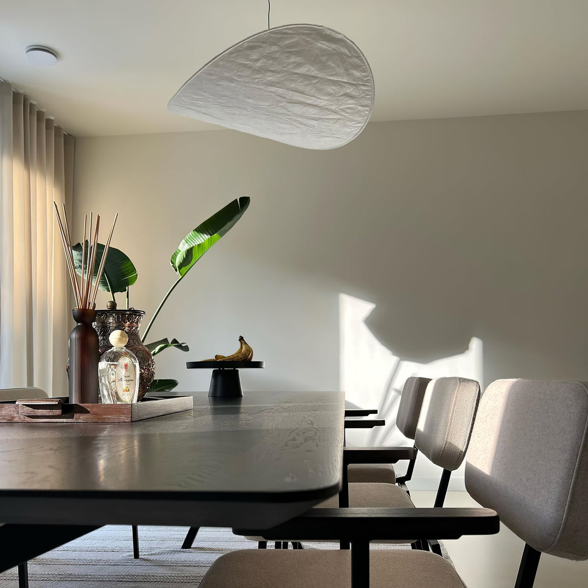 Modern Black Silk Pendant Light – Oval Cloud LED