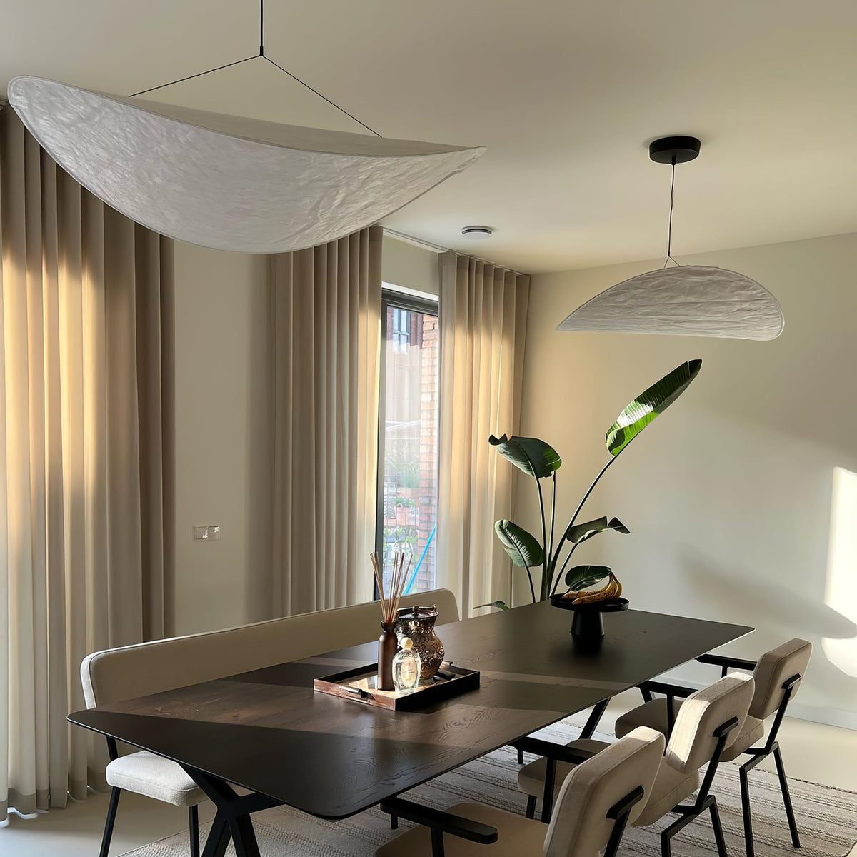 Modern Black Silk Pendant Light – Oval Cloud LED