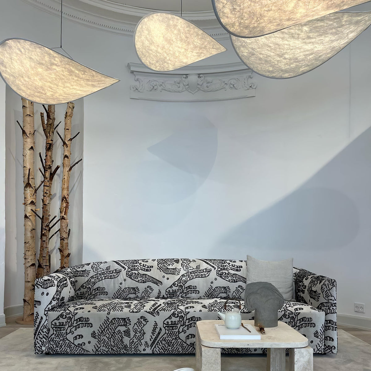 Modern Black Silk Pendant Light – Oval Cloud LED