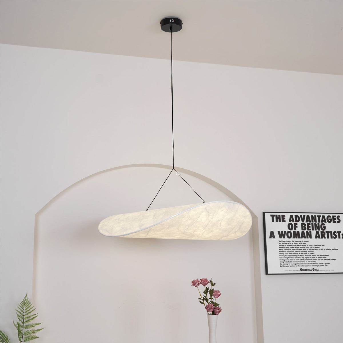 Modern Black Silk Pendant Light – Oval Cloud LED