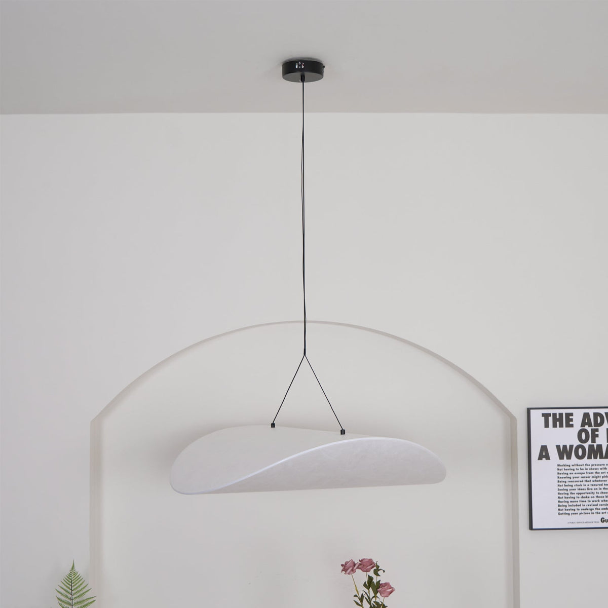 Modern Black Silk Pendant Light – Oval Cloud LED