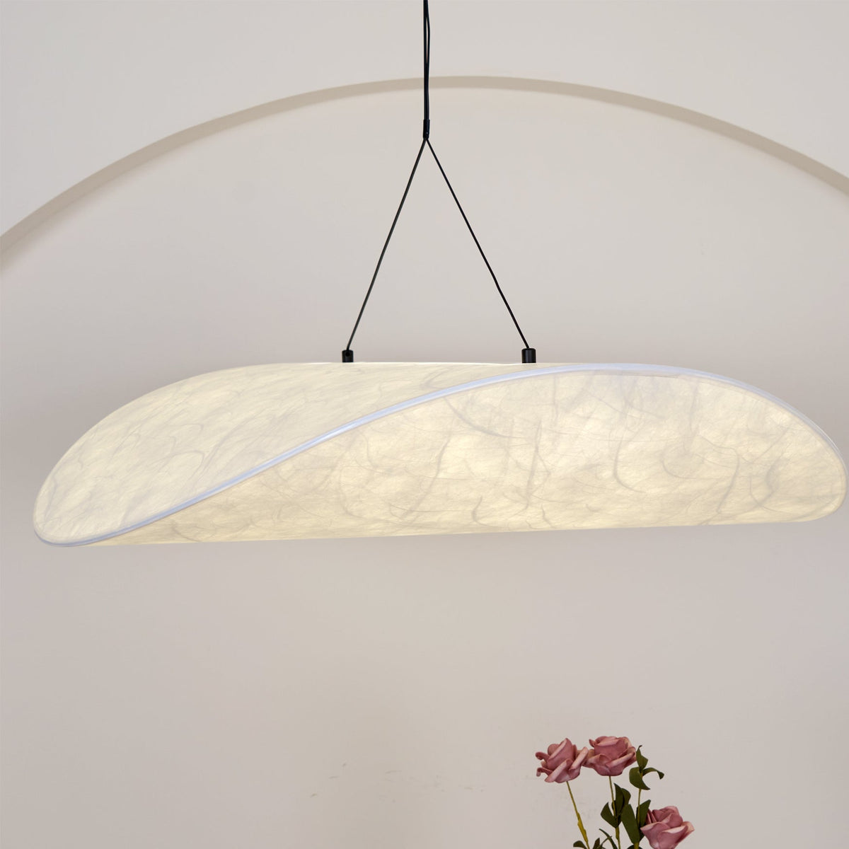 Modern Black Silk Pendant Light – Oval Cloud LED