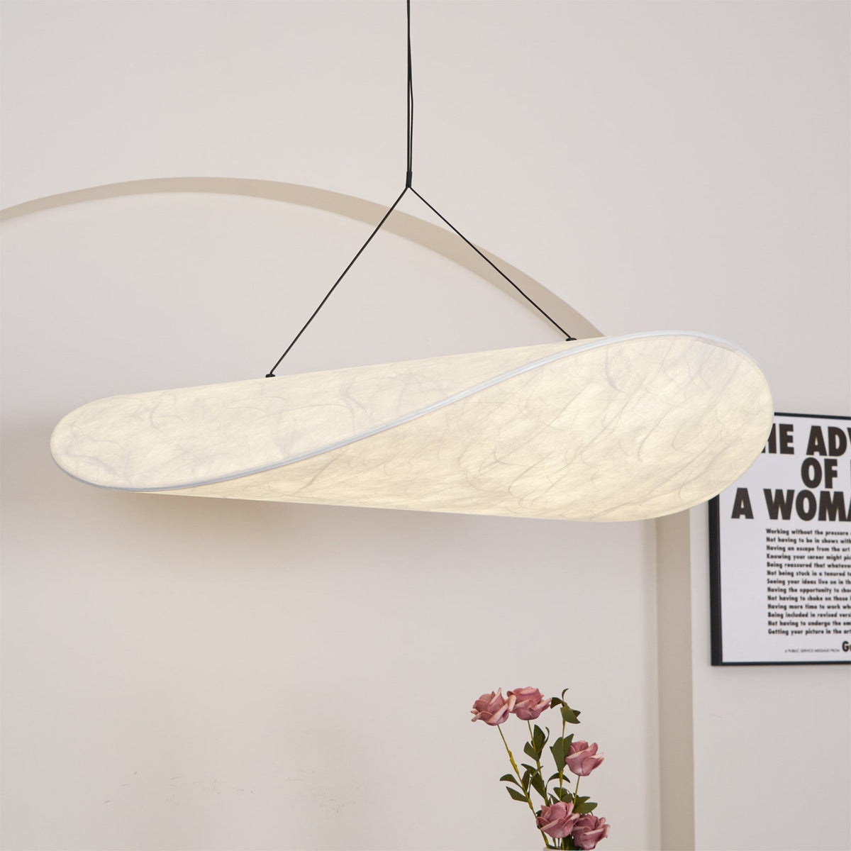 Modern Black Silk Pendant Light – Oval Cloud LED