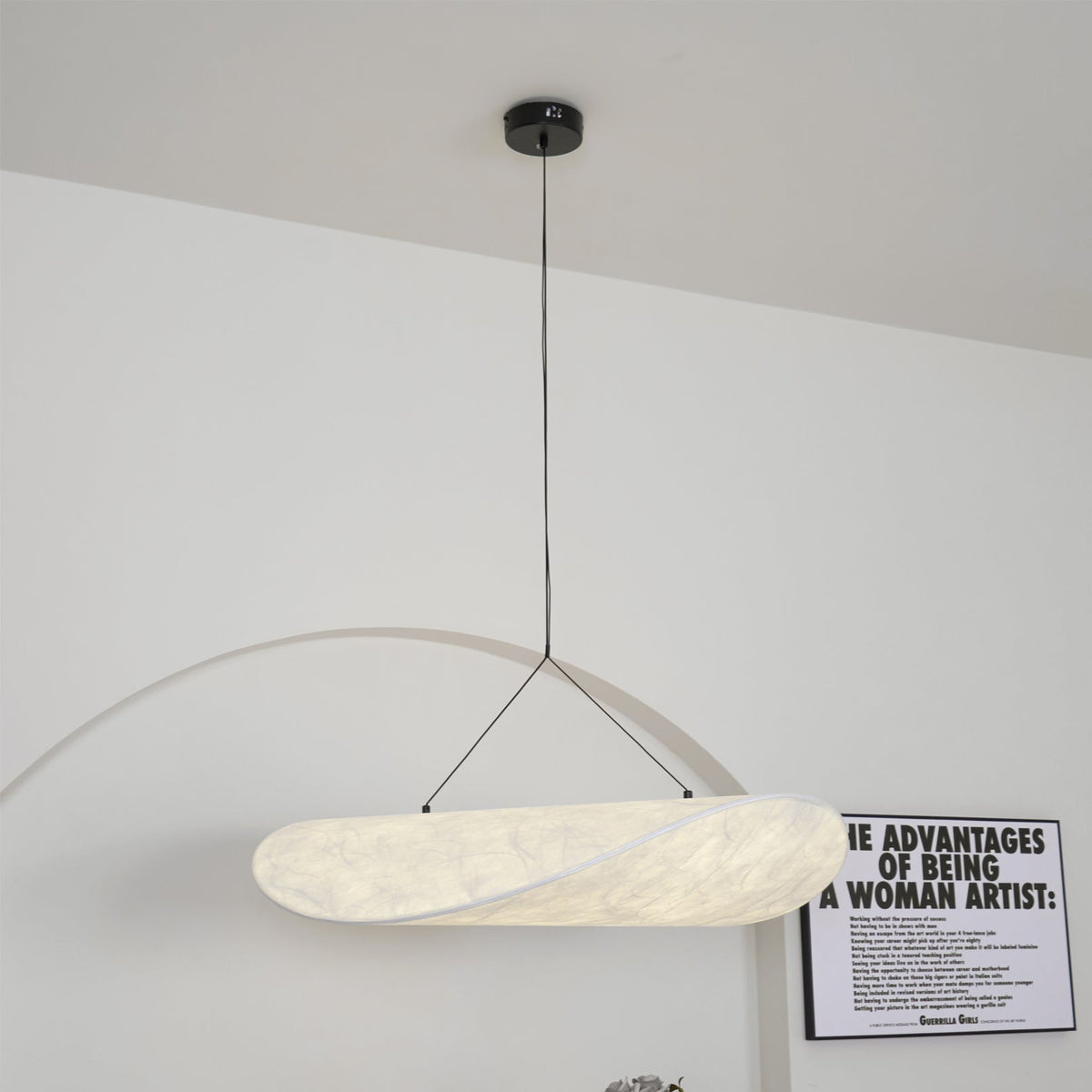 Modern Black Silk Pendant Light – Oval Cloud LED