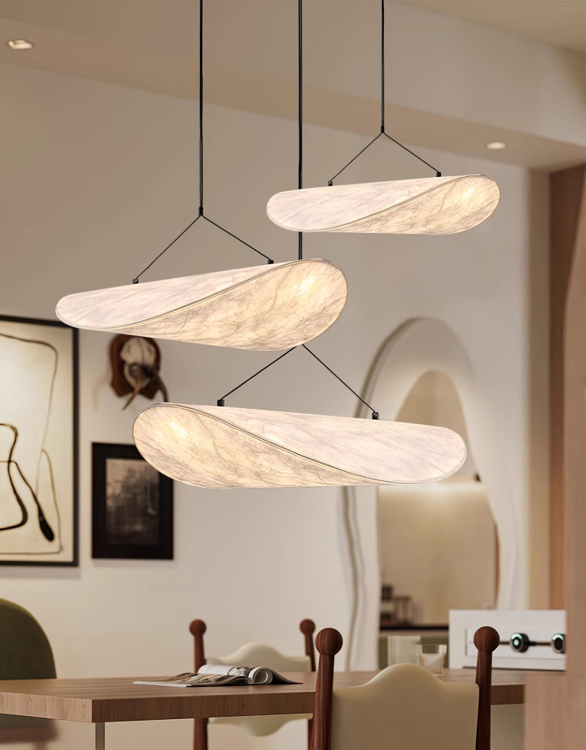 Modern Black Silk Pendant Light – Oval Cloud LED